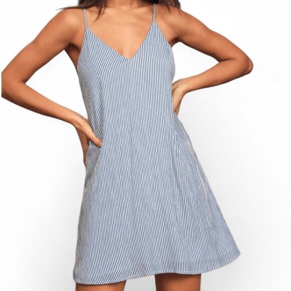 If by Sea Adrift Blue Striped Tie-Back Mini Swing Dress NEW coastal beachy - Picture 3 of 10